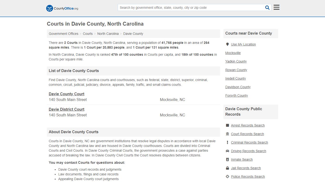 Courts - Davie County, NC (Court Records & Calendars)