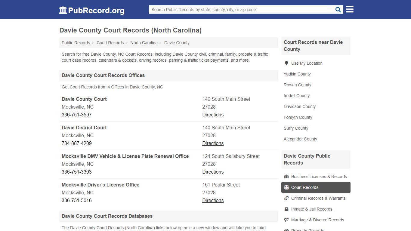 Davie County Court Records (North Carolina) - PubRecord.org